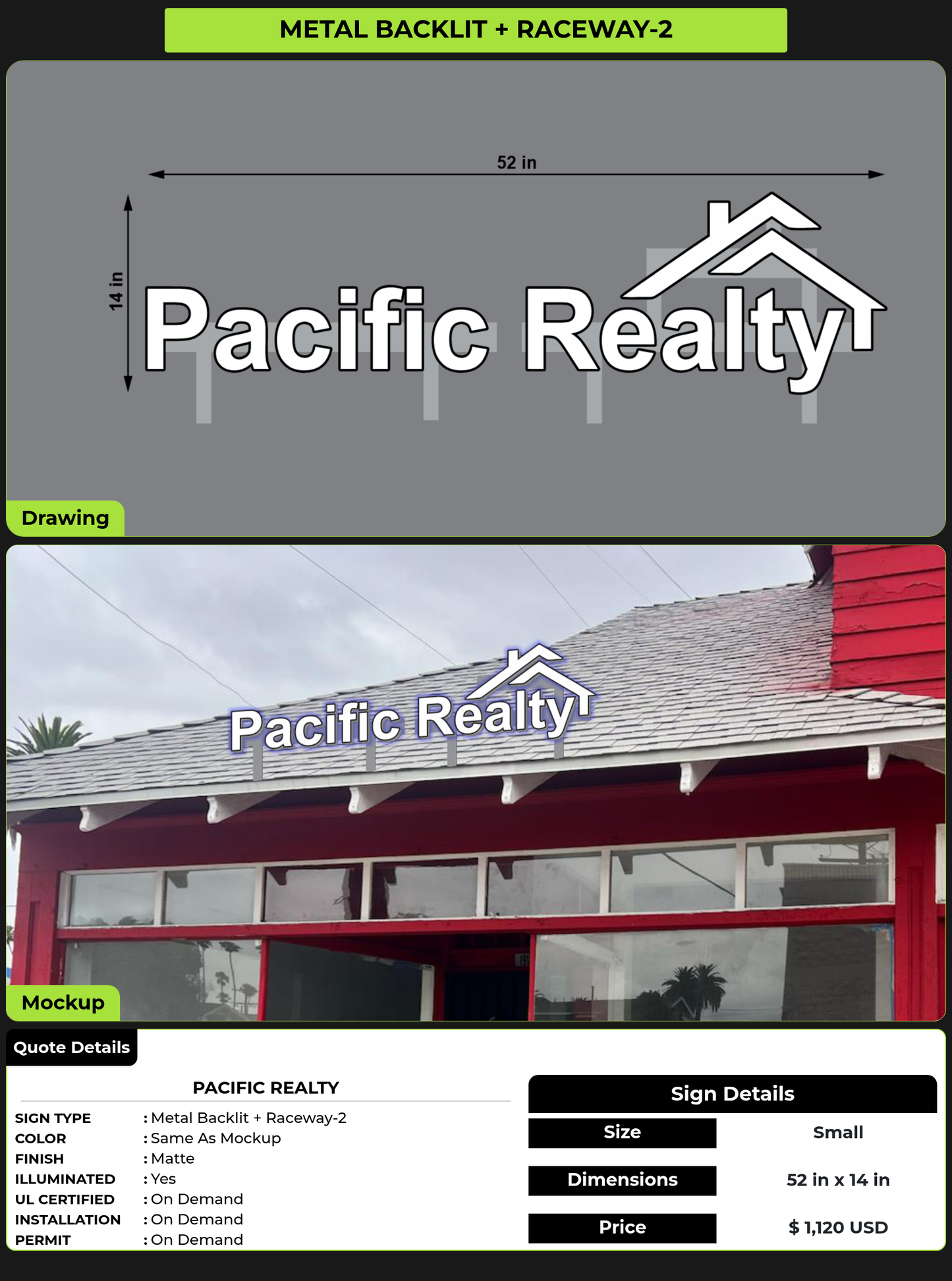 CUSTOM MOCKUP SIGN FOR Pacific Realty
