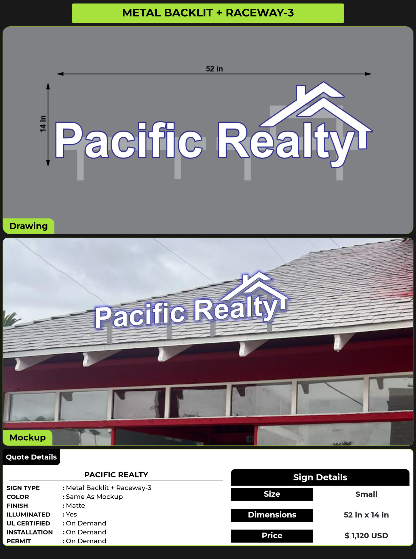 CUSTOM MOCKUP SIGN FOR Pacific Realty